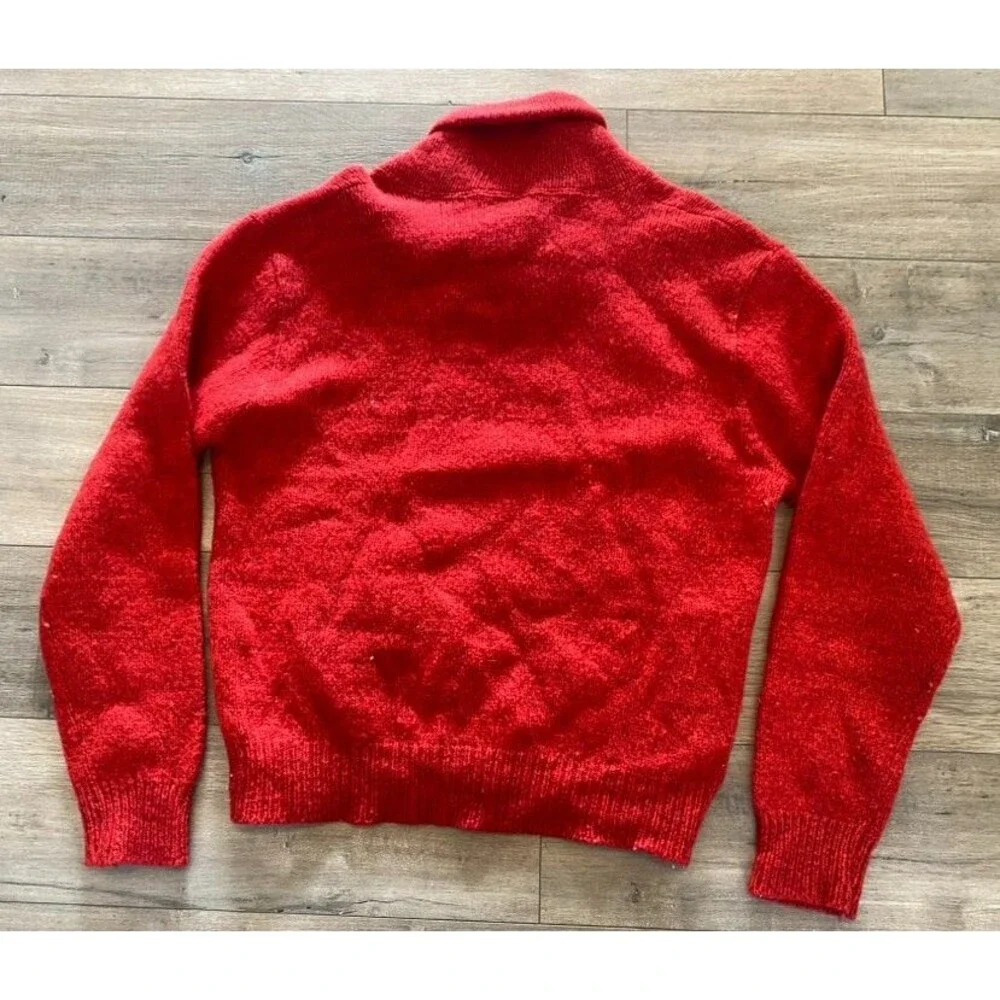 Vintage LL Bean Mens M Wool Chunky Cowl Neck Fisherman Sweater RED USA 80s - Picture 7 of 9